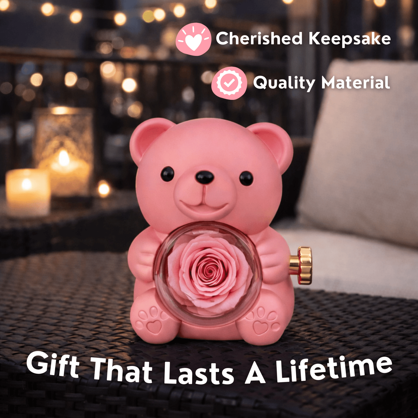 Eternal Rose Bear With Engraved Necklace